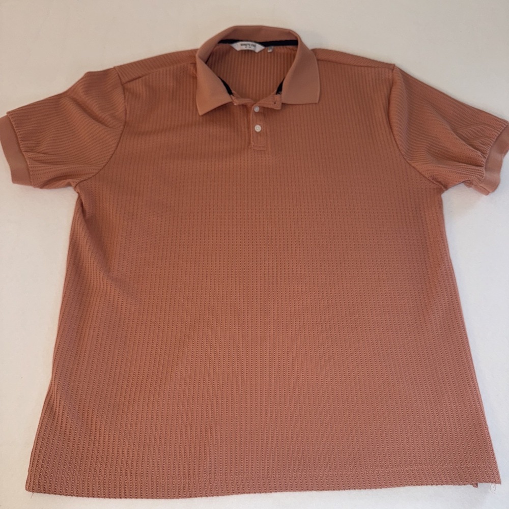 Kenneth Cole New York Mens XXL Salmon Pink Textured Short Sleeve Polo Shirt